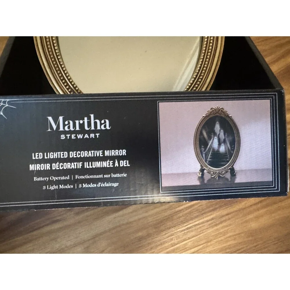 Martha Stewart Halloween LED Lighted Mirror Gold Ornate Ghost Staircase